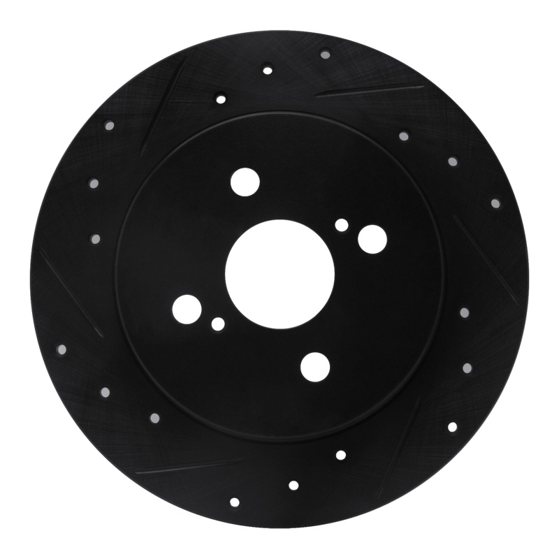 Toyota Yaris Brake Rotor (1) - Rear Left - R1 Concepts - Drilled & Slotted - Black - `12-`18